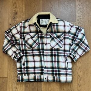 Picture Gaiby Sherpa Oversized Jacket - Pearl Gray Plaid - Size M - NWOT - Cream